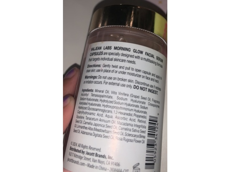 Valjean Labs Morning Glow Face Serum Capsules, Vitamin C + Squalane, 2.7 oz/80 g, 60 Count