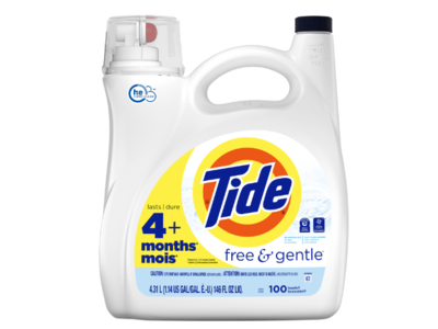 Tide Free & Gentle Liquid Detergent, 100 Loads, 146 fl oz/4.31 L