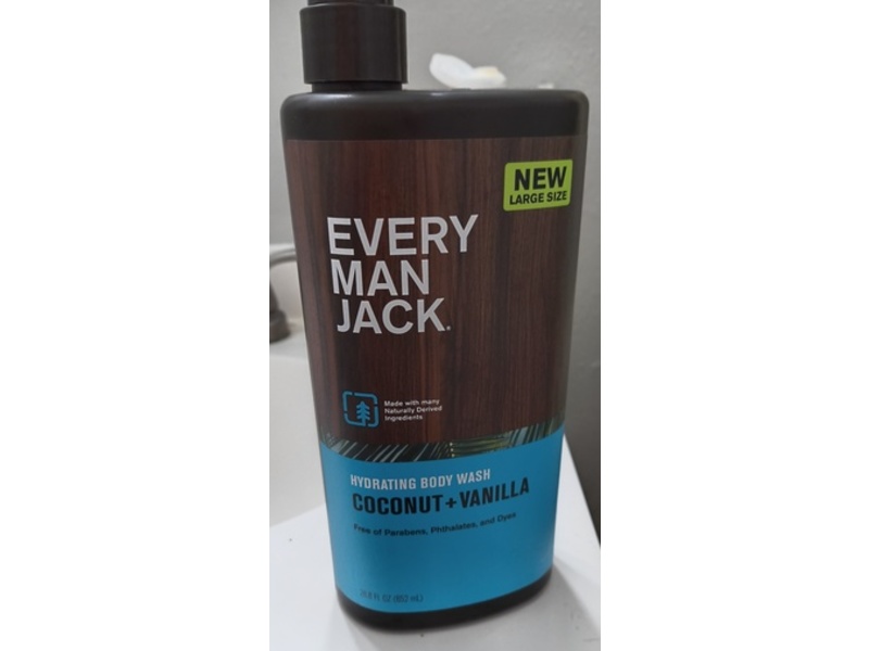 Every Man Jack Men's Hydrating Body Wash, Coconut + Vanilla, 28.8 fl oz/852 mL