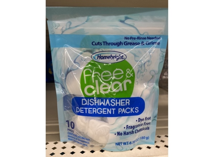 Homebright Dishwasher Detergent Packs, Free & Clear, 6.36 oz/180 g, 10 Packs