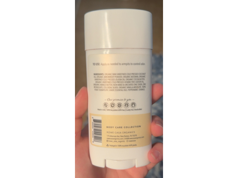 Rowe Casa Organics All-Natural Deodorant, Vanilla + Mint, 2.75 oz/81 mL