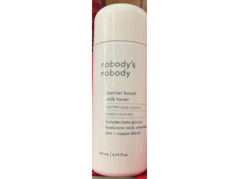 Nobody's Nobody Barrier Boost Milk Toner, Beta Glucan, Hyaluronic Acid, Ceramides Zinc + Copper Blend, 4.73 fl oz/140 mL