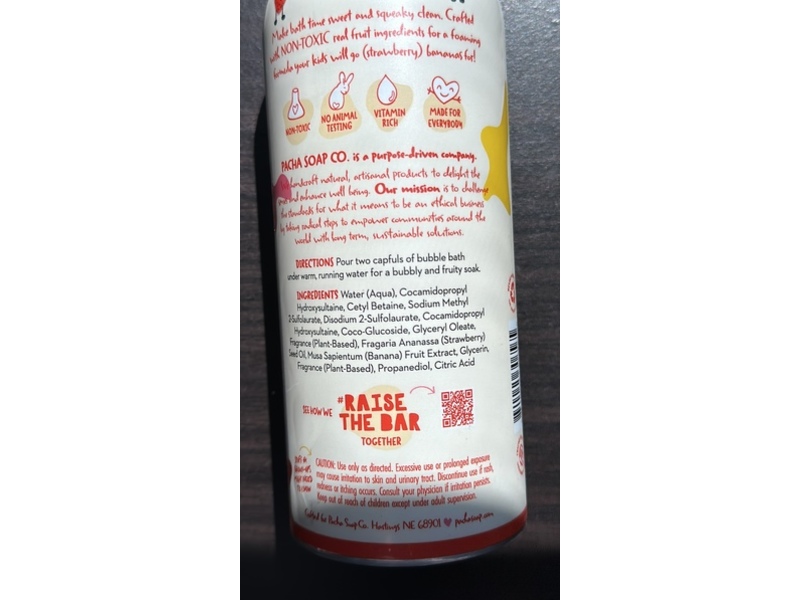 Pacha Soap Co Kids Bubble Bath, Strawberry Banana, 16 fl oz/473 mL