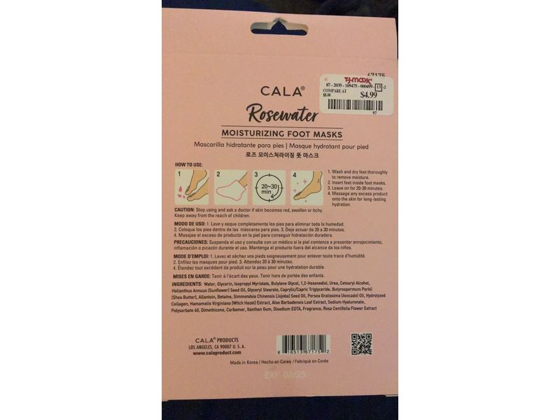 Cala Rosewater moisturizing foot mask, 0.5 fl oz/14 g, 3 count