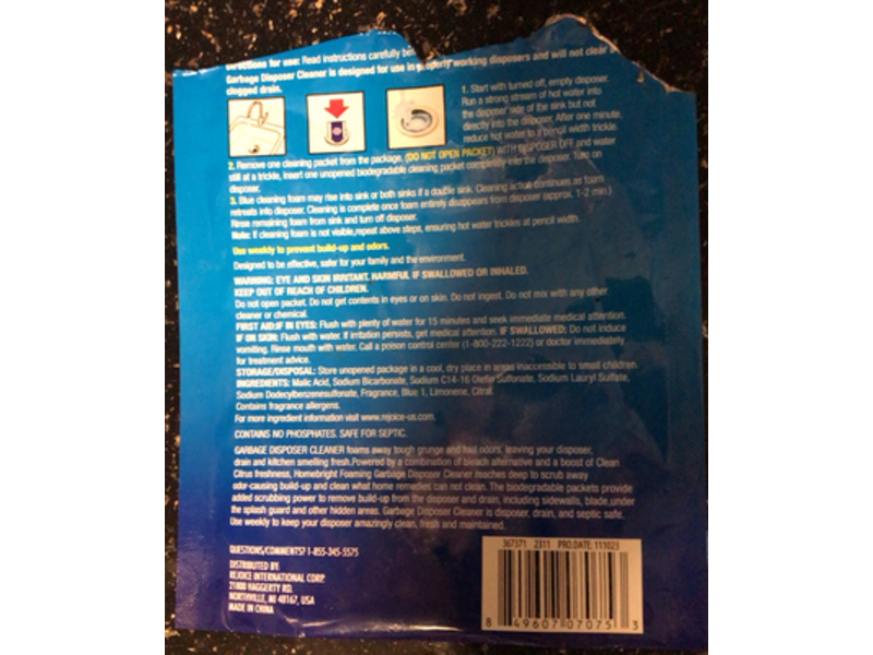 Rejoice International Foaming Garbage Disposer Cleaner, Clean Citrus 2.5 oz/71 g