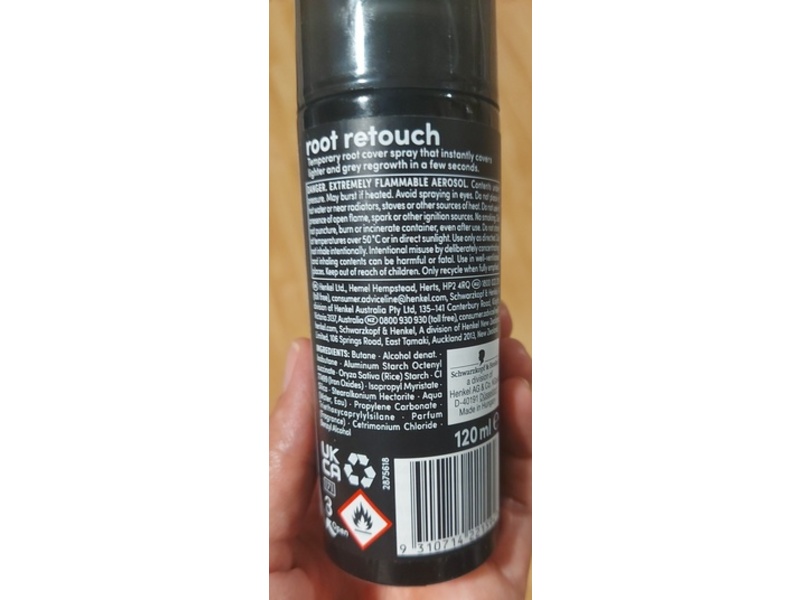 Schwarzkopf Root Retouch Temporary Root Cover Spray, Black, 40 Applications, 70 g