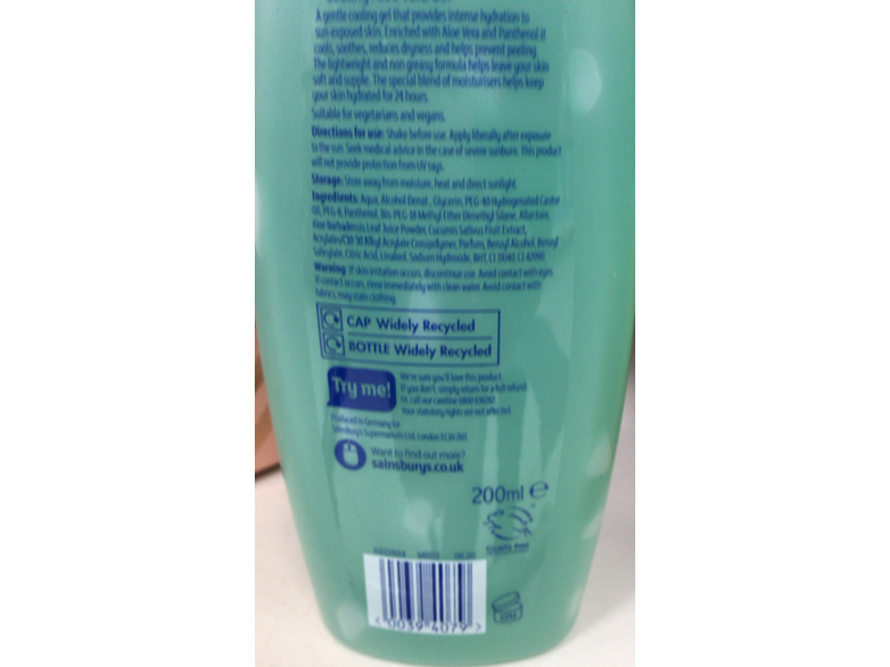 Sainsbury's Sun Protect Cooling, Aloe Vera Gel, 200 mL