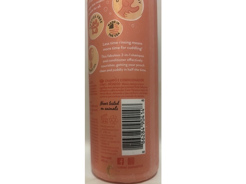 Pet Head Quick Fix 2 in 1 Dog Shampoo, Peach Scent, 16 fl oz/476 mL