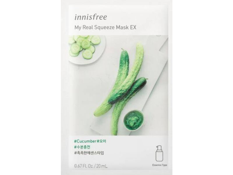 Innisfree My Real Squeeze Facial Sheet Mask, Cucumber, 0.67 fl oz/20 mL