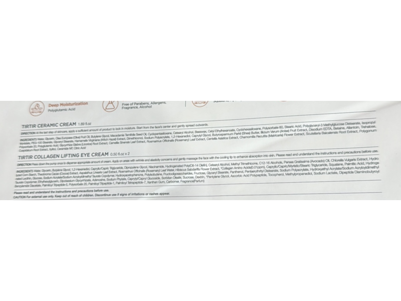 Tirtir Ultimate Hydration & Lifting Set, Ceramic Cream & Collagen Eye Cream, 0.50 fl oz/15 mL