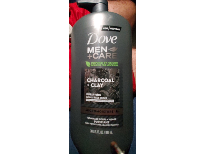 Dove Men + Care Purifying Body + Face Scrub, Charcoal + Clay, 30 fl oz/887 mL