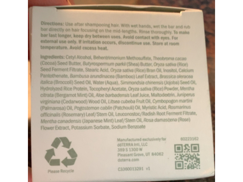 doTerra Hair Conditioner Strengthening Bar, Rosemary + Mint, 2.8 oz/80 g