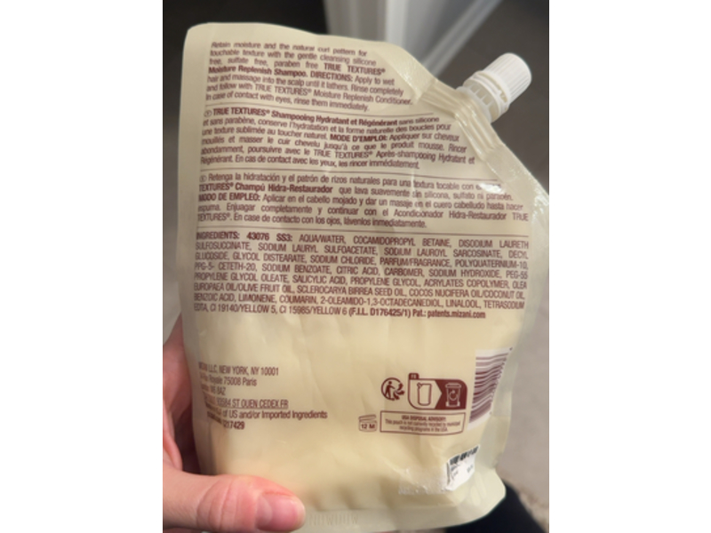 Mizani True Textures Moisture Replenish Shampoo, Coconut oil, Olive Oil, 16.9 fl oz/500 mL