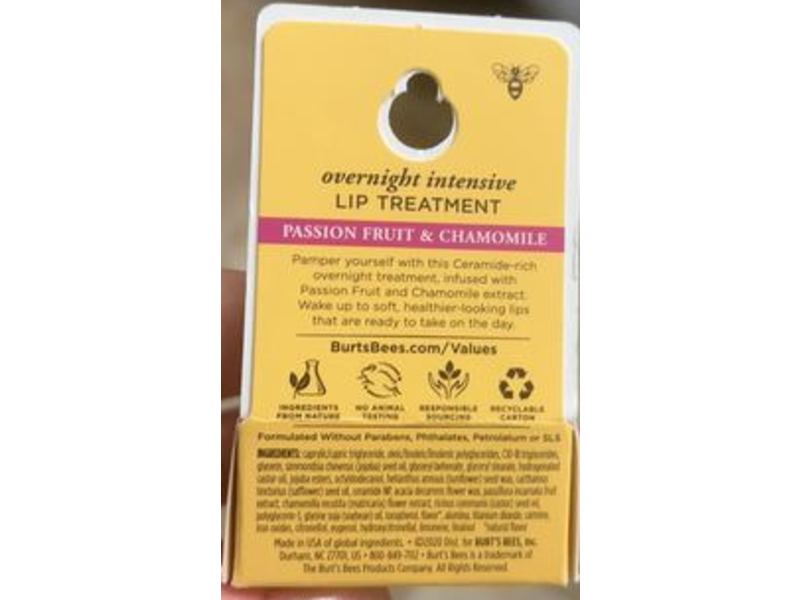 Burt's Bees Overnight Intensive Lip Treatment, Passion Fruit & Chamomile, 0.25 oz/7.08 g