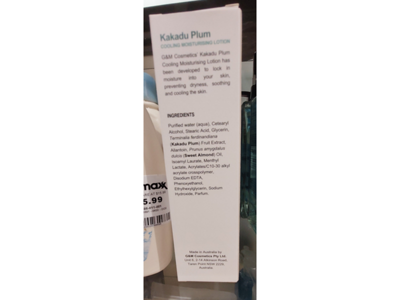 G&M Australian Creams Cooling Moisturising Lotion, Kakadu Plum, 5.07 fl oz/150 mL