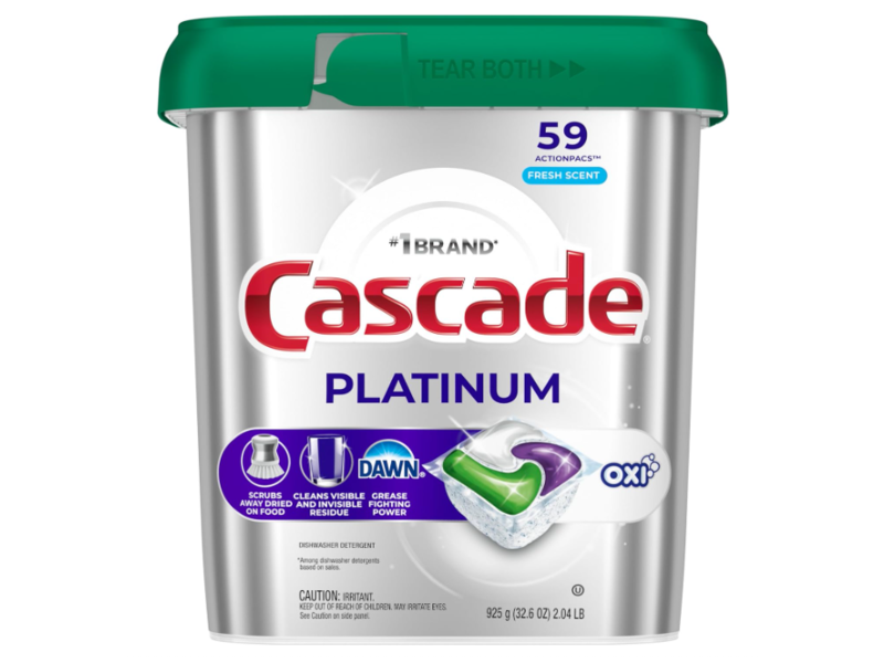 Cascade Platinum+Oxi Dishwasher Detergent Pacs, Fresh, 32.6 oz/925 g, 59 Count