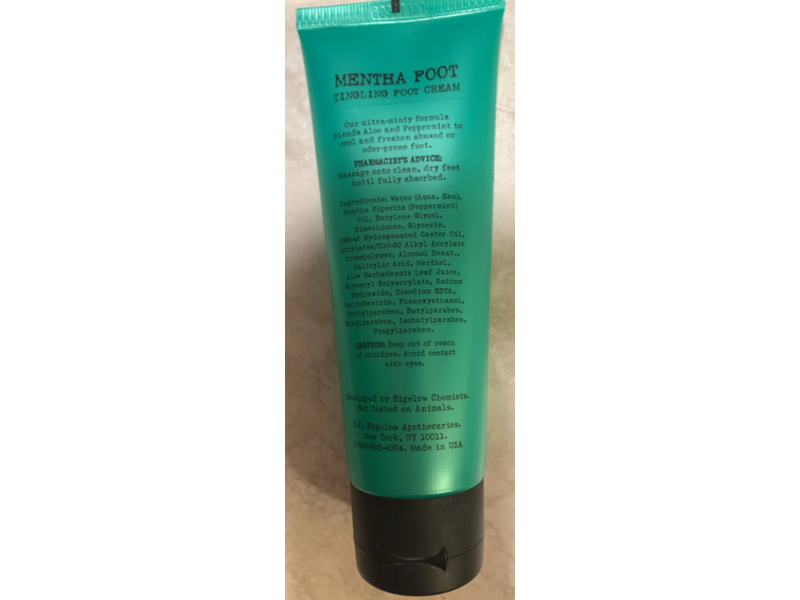 C.o.Bigelow Mentha Foot Tingling Foot Cream, Peppermint Oil, 4 oz/113 g
