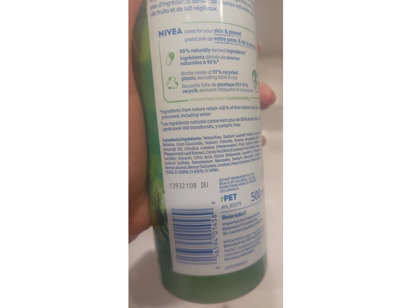 Nivea Fresh Blends Refreshing Body Wash, Watermelon + Mint +Coconut Milk, 500 mL