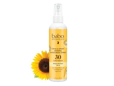 Babo Botanicals Swim & Sport Mineral Sunscreen Spray, SPF 30, 6 fl oz/177 mL