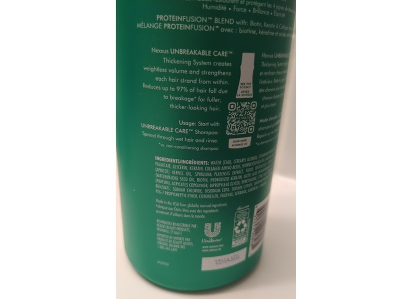 Nexxus Unbreakable Care Conditioner, Keratin + Biotin, 32 fl oz/946 mL