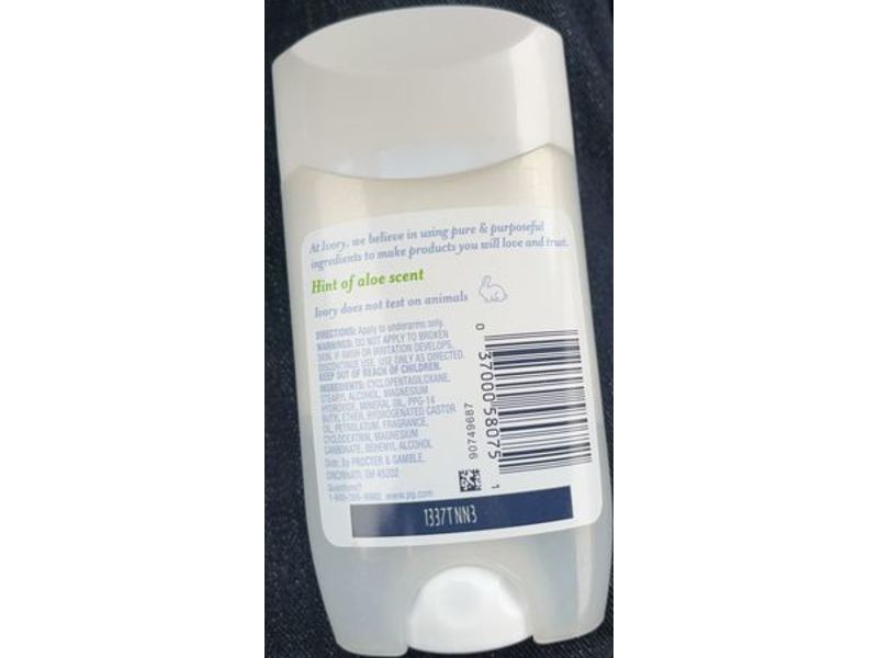 Ivory Gentle Aluminum Free Deodorant, Hint of Aloe, 2.4 oz/68 g