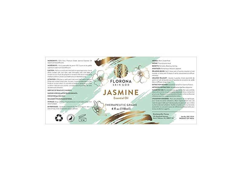 Florona Skin God Jasmine Essential Oil - 4 fl oz (118 mL)