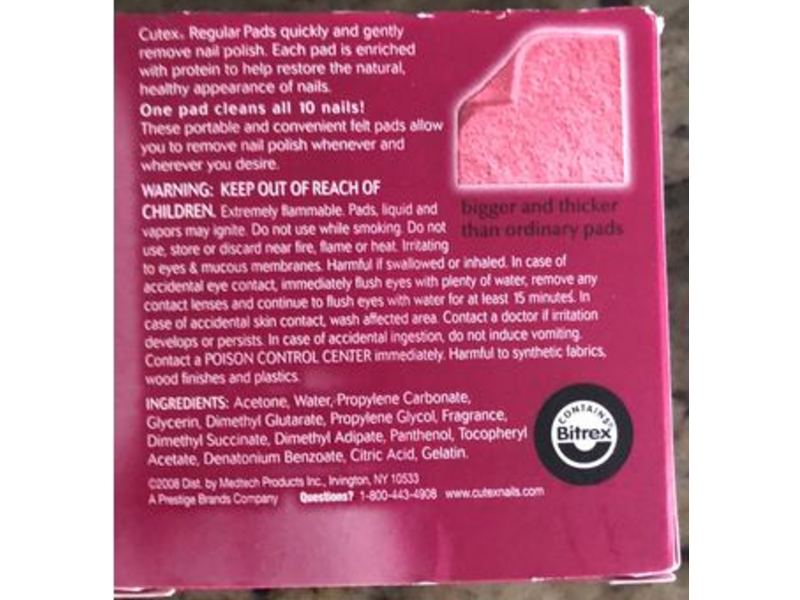 Cutex Nail Polish Remover Pads, Regular, 6 Count