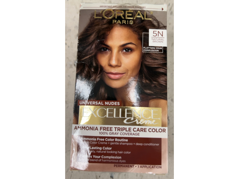 L'Oreal Paris Excellence Universal Nudes Permanent Hair Color, 5N Natural Brown, 1 Application