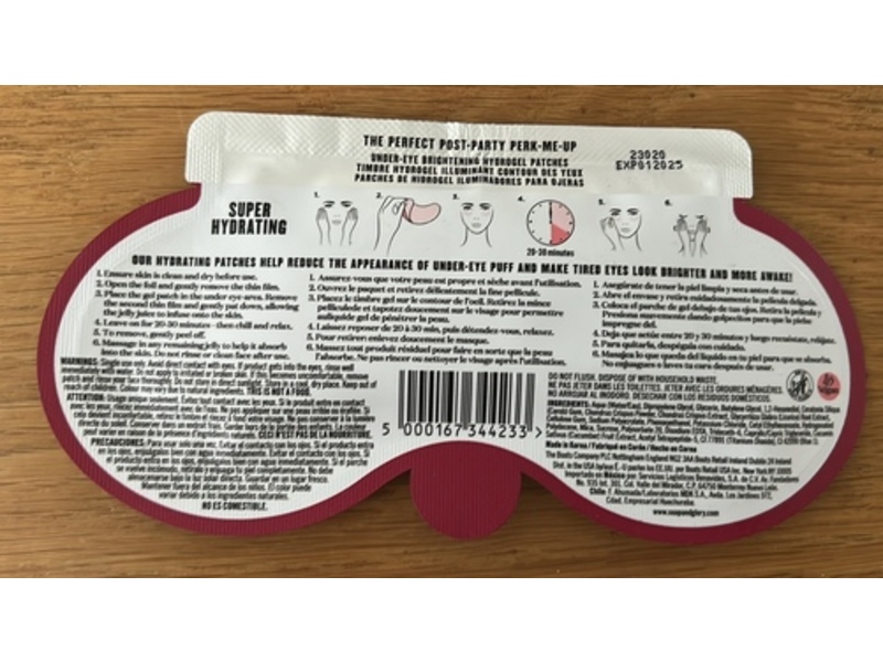 Soap & Glory Puffy Eye Attack Under Eye Brightening Hydrogel Patches, Cucumber Juice & Liquorice Root, 0.1 fl oz/3 g, 1 Pair