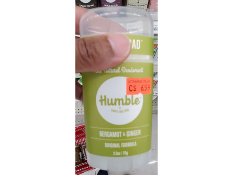 Humble All Natural Deodorant, Bergamot & Ginger, 2.5 oz/70 g
