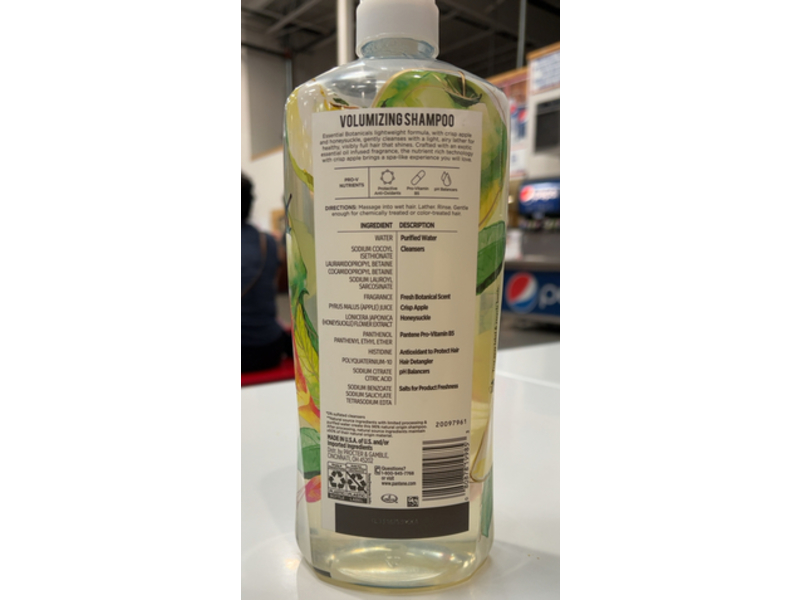 Pantene Essential Botanicals Volumizing Shampoo, Crisp Apple & Honeysuckle, 38.2 fl oz/1.13 L
