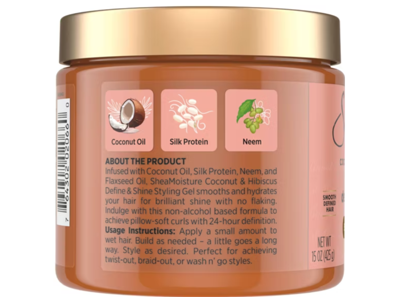 SheaMoisture Defining Styling Gel, Coconut & Hibiscus + Flaxseed, 15 oz/425 g