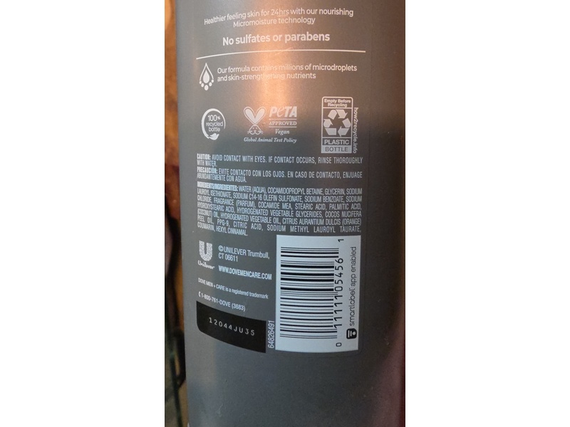 Dove Men+Care Hydrating Body + Face Wash, Coconut + Citrus, 18 fl oz/532 mL, Pack Of 4