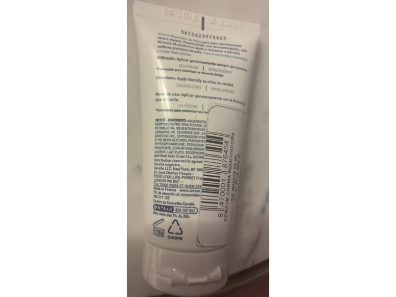 CeraVe Reparative Hand Cream, Fragrance Free, 1.69 oz/50 mL