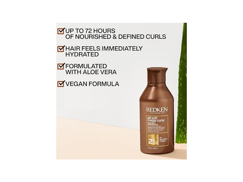 Redken All Soft Mega Curls Shampoo, Aloe + 2% Nourish Complex, 10.1 fl oz/300 mL