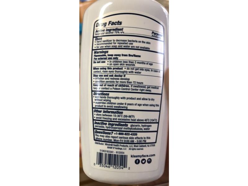 Kiss My Face Hand Sanitizer, 75% Alcohol, Scent Free, 11 fl oz/325 mL