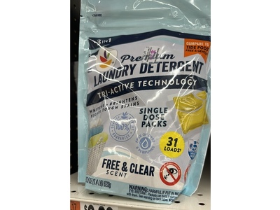Premium Laundry Detergent Tri-Active Technology Pacs, Free & Clear Scent, 31 Loads, 21.9 oz/620 g