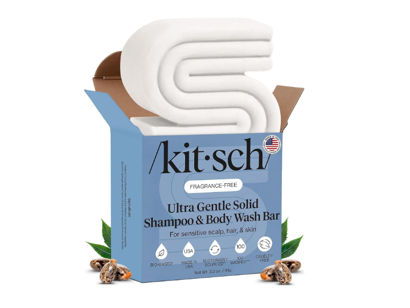 Kitsch Ultra Sensitive Shampoo & Body Wash Bar, Fragrance Free, 3.2 oz/91 g