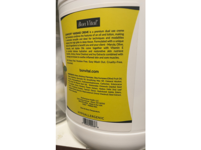 Bon Vital Complete Massage Creme, Marula Oil + Arnica Extract, 3.78 L