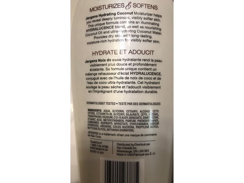 Jergens Hydrating Coconut moisturizer, 950 mL