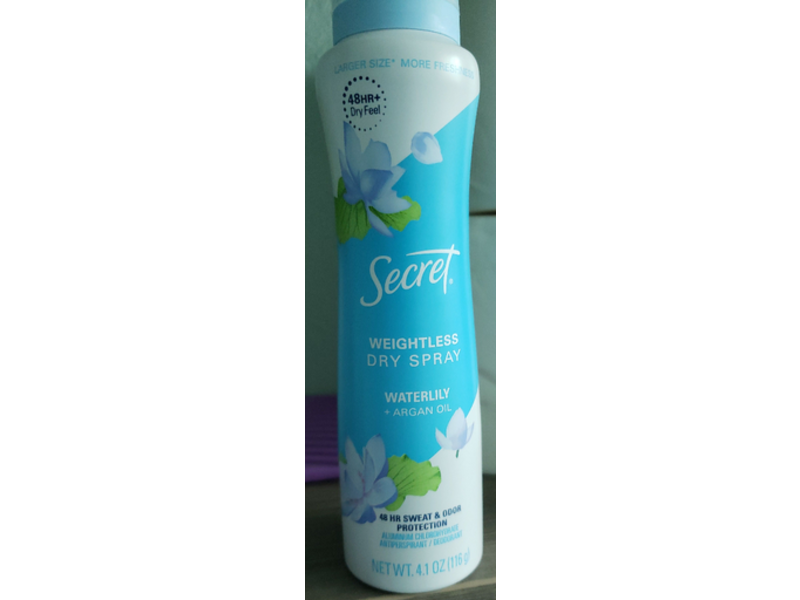 Secret Dry Spray Antiperspirant Deodorant, Waterlily + Argan Oil, 4.1 oz/116 g, Pack Of 3