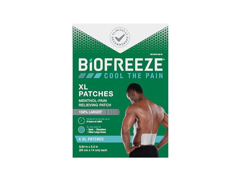 Biofreeze Cool The Pain Menthol-Pain Relieving XL Patches, 4 Count