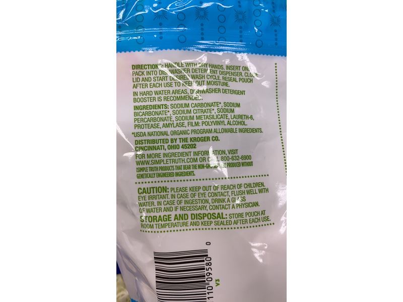 Simple Truth Dishwasher Detergent Packs, Free & Clear, 23.8 oz/675 g, 45 Count