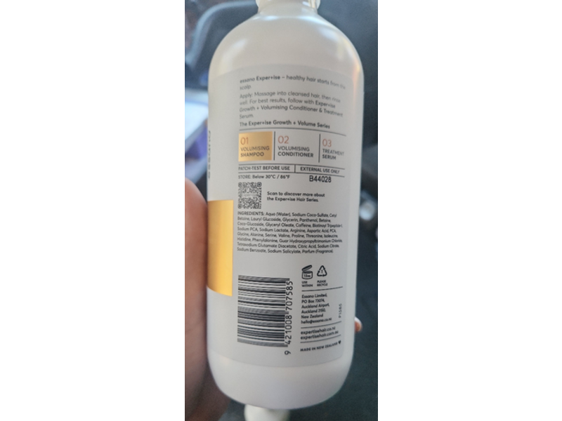 Expertise Essano Volumising Shampoo, Caffeine + Peptides, 20.29 fl oz/600 mL