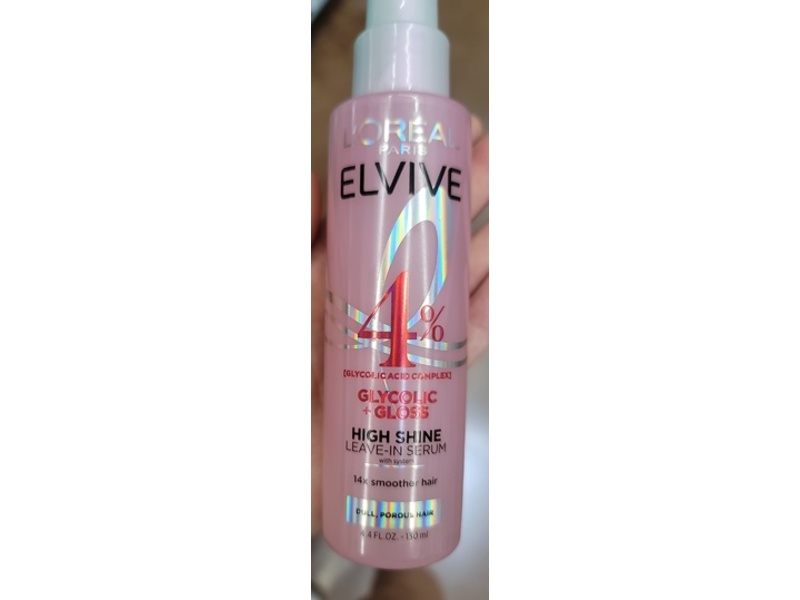L'Oreal Paris Elvive High Shine Leave-In Serum, 4% Glycolic + Gloss, 4.4 fl oz/130 mL