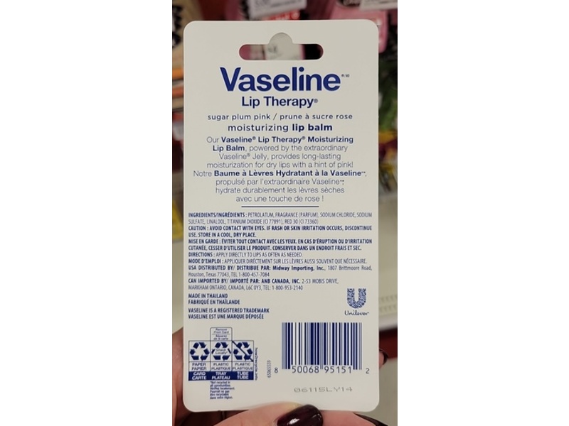 Vaseline Moisturizing Lip Balm, Sugar Plum Pink, 0.35 oz/10 g, Pack Of 2