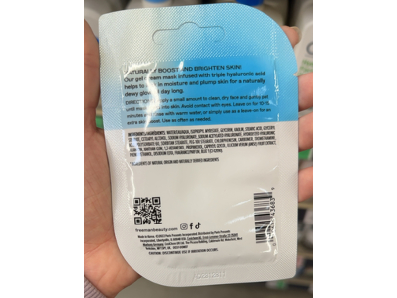 Freeman Hydrating Gel Cream Mask, Hyaluronic Acid, 0.33 fl oz/10 mL