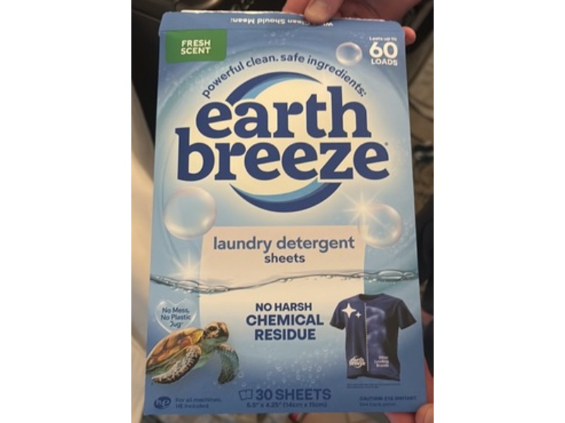 Earth Breeze Laundry Detergent Sheets, Fresh Scent, 60 Loads