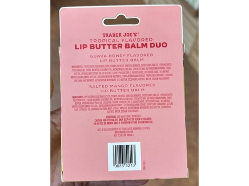 Trader Joe's Tropical Flavored Lip Butter Balm Duo, Guava Honey & Salted Mango, 1.04 oz/30 g