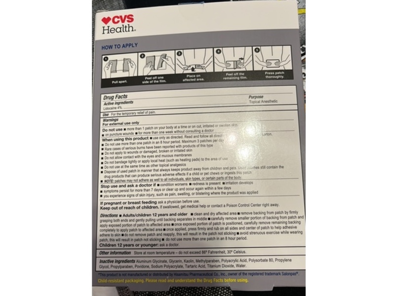 CVS Health Maximum Strength Lidocaine Pain-Relieving Patch, Unscented, 6 Count